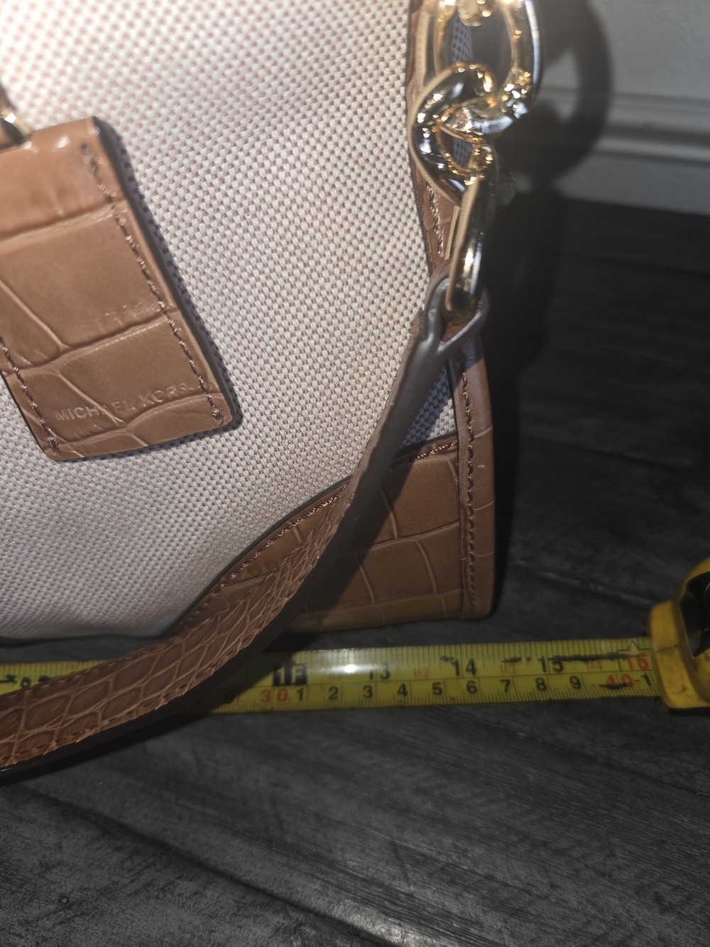 Michael Kors Tan Croc-Accent Canvas Tote Bag Perfect For A Laptop. - Picture 13 of 15